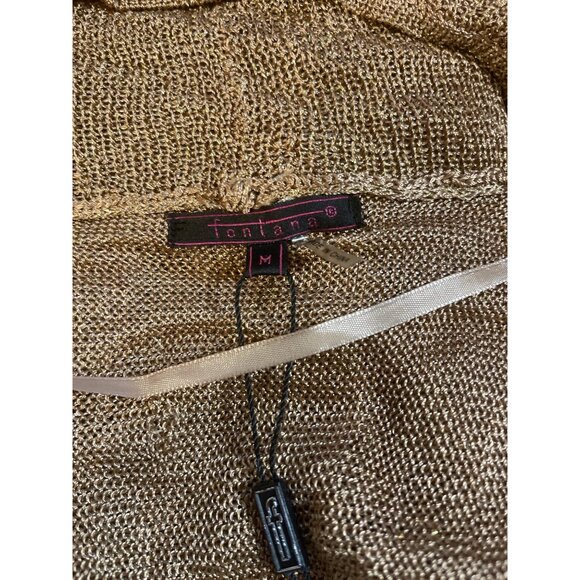 Metallic Gold Sheer Knit Open Front Cardigan By Fontana M - Picture 3 of 5